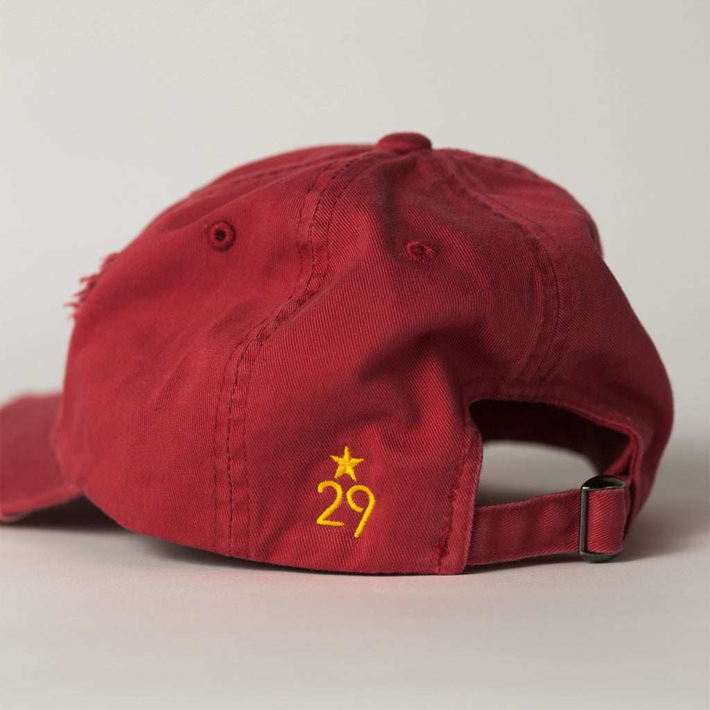 side view STATE Distressed Baseball Hat red